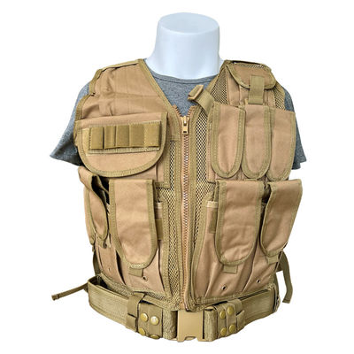Colete de proteção multifuncional Khaki/Tan com bolsas múltiplas e revestimento de malha 1,6 kg
