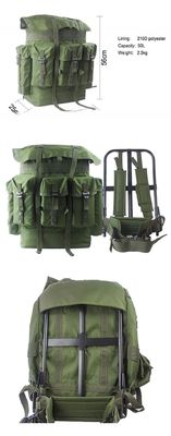 Mochila de viagem de tecido verde de Oxford de 50 litros de capacidade, com armação metálica e 600*900D