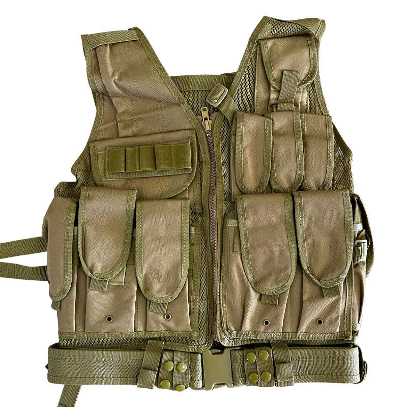 Colete de proteção multifuncional Khaki/Tan com bolsas múltiplas e revestimento de malha 1,6 kg