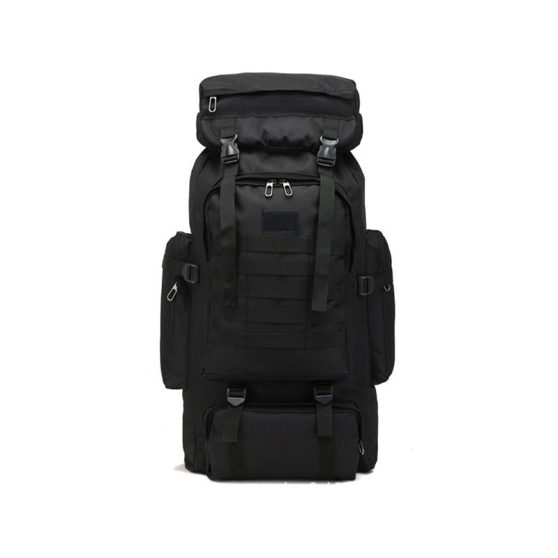 Mochila de 80L à prova d'água de cor preta para acampamento e desporto ao ar livre em poliéster 600D
